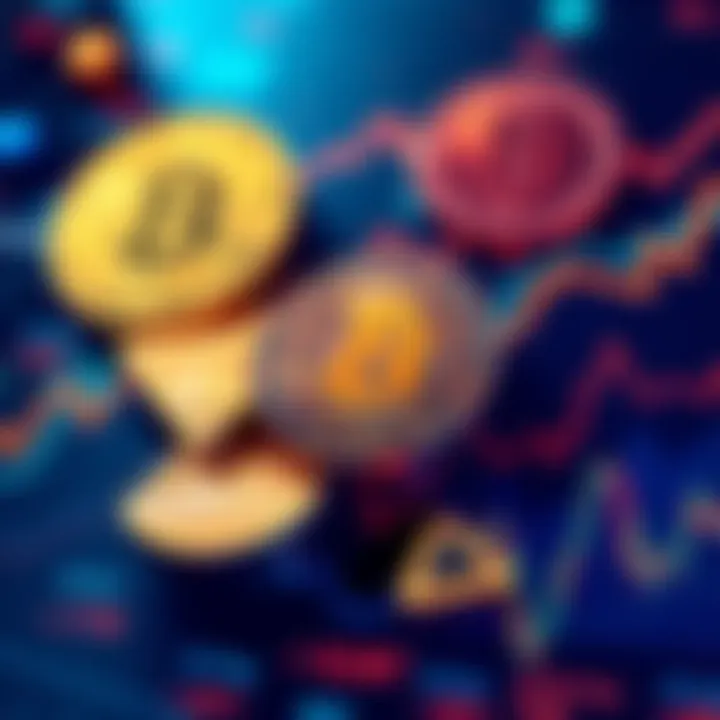 Earning Yield on Crypto A digital representation of cryptocurrency symbols with charts and graphs showing growth and yield strategies.