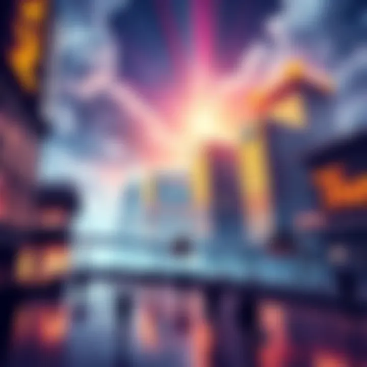 Illustration of a bright future with buildings and people representing economic growth in Cronos