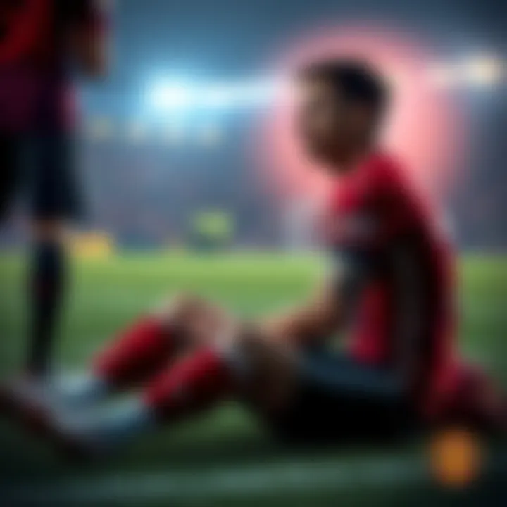 Edin Dzeko sitting on the field, injured, with concerned teammates nearby.