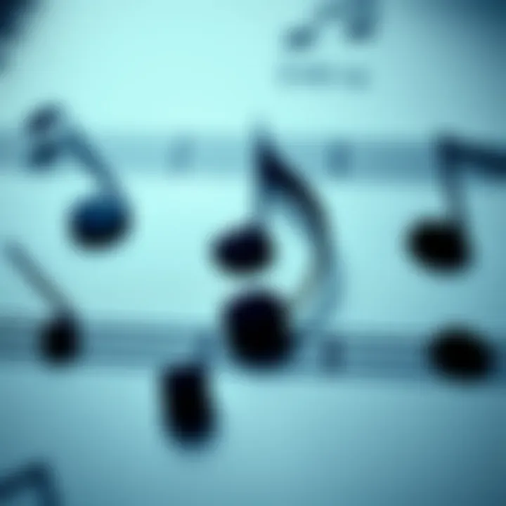 A close-up of an eighth note on a musical sheet, surrounded by other musical symbols, illustrating its role in music composition.