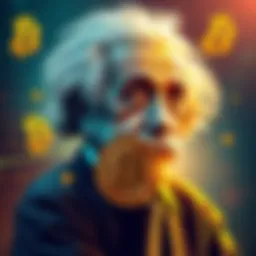 A visual representation of Albert Einstein contemplating Bitcoin's fixed supply, with financial symbols and formulas around him.