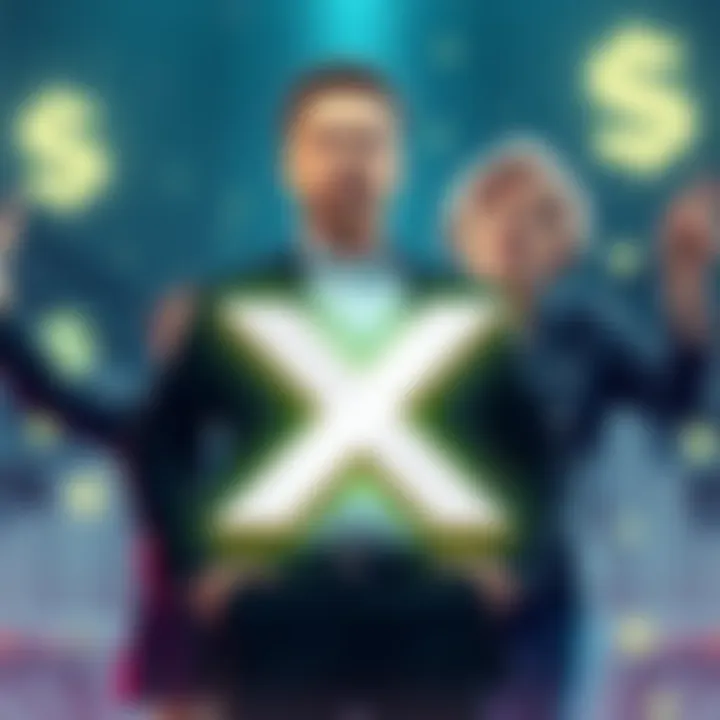 Elon Musk and X Money Elon Musk standing confidently with X Money logo, surrounded by financial symbols and Senator Elizabeth Warren in the background raising concerns.