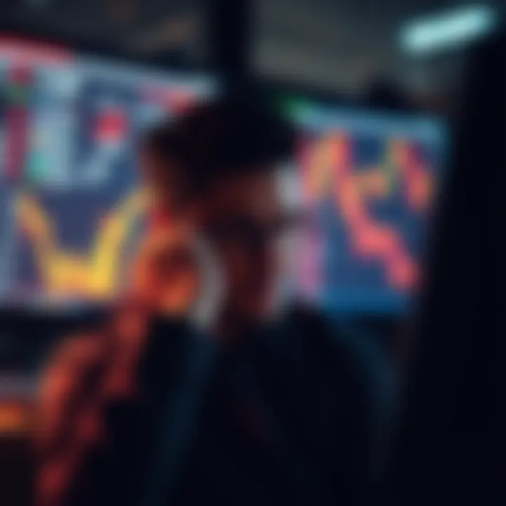 A frustrated investor looks at falling crypto prices on a computer screen, representing impulsive buying decisions without a plan.