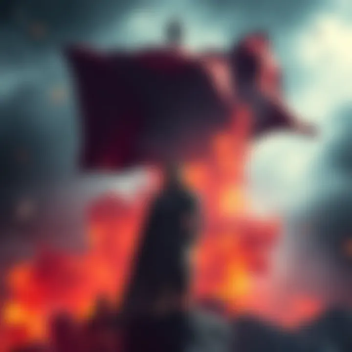 The rightful Emperor stands proudly as the usurper's banner turns to ash behind him, symbolizing a historic return of power.