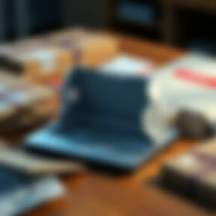 An empty Ledger Stax package with visible signs of tampering, placed on a table surrounded by packing materials.