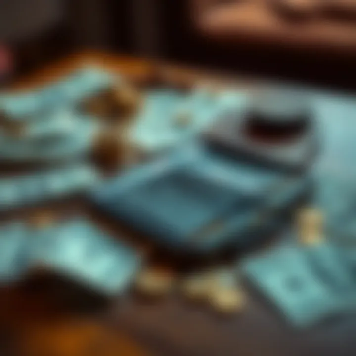 An empty wallet lying open on a table with scattered bills and coins around it, symbolizing financial loss and broken promises.