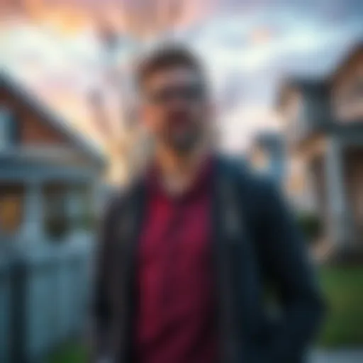 A determined entrepreneur stands in front of houses, discussing plans to buy the neighborhood.
