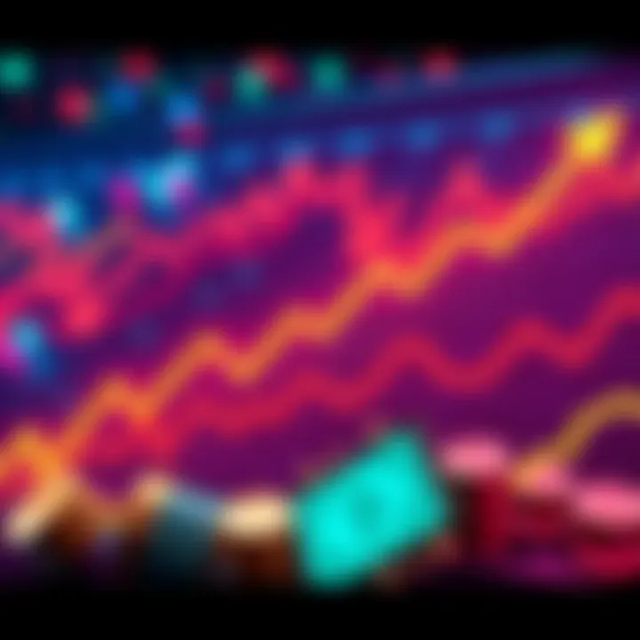 Graph showing trends in equities and USDC lending market with money symbols and arrows indicating growth.