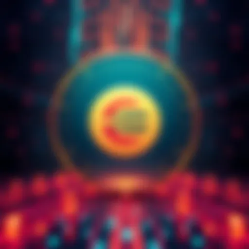 A digital representation of the Ergo logo with a background of blockchain symbols, illustrating the idea of decentralized finance and community empowerment.