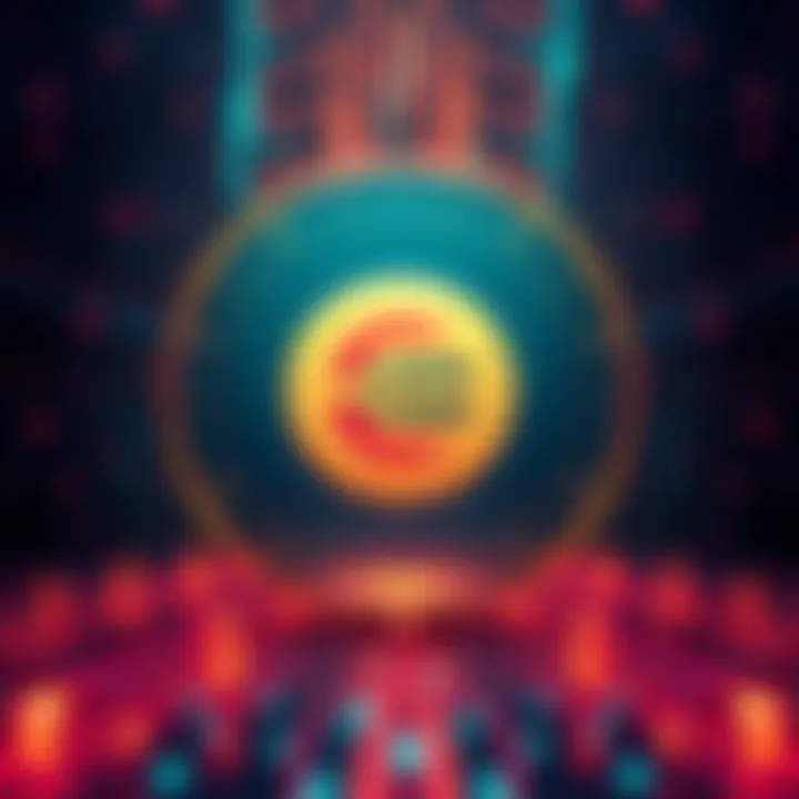 Ergo Cryptocurrency Concept A digital representation of the Ergo logo with a background of blockchain symbols, illustrating the idea of decentralized finance and community empowerment.