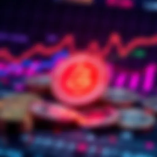 A visual representation of the Ergo cryptocurrency, featuring digital coins and blockchain symbols with a backdrop of financial graphs, indicating its role in peer-to-peer money.