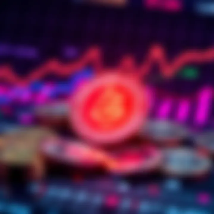 A visual representation of the Ergo cryptocurrency, featuring digital coins and blockchain symbols with a backdrop of financial graphs, indicating its role in peer-to-peer money.