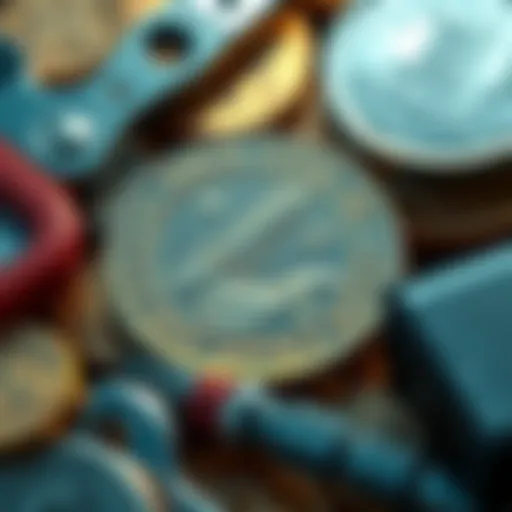 Error Coin Discovery A close-up view of a potential error coin with noticeable flaws, surrounded by coin collector tools.
