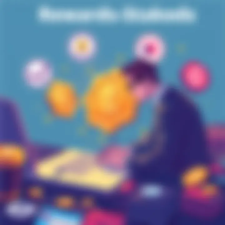 An illustration showing a person calculating ETH rewards with stETH on a laptop, surrounded by icons of different platforms like Aave, Curve, and Harvest.