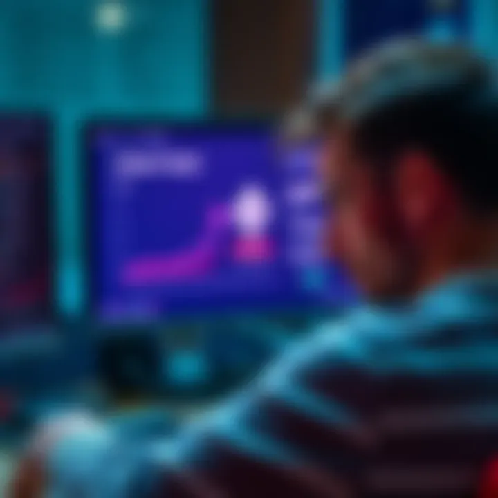 Person looking at a computer screen displaying a transfer status with a confused expression, showing a chart with transaction details and a wallet icon.