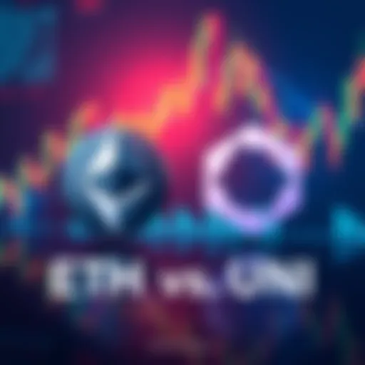 A visual comparison showing Ethereum and Uniswap logos with financial charts in the background