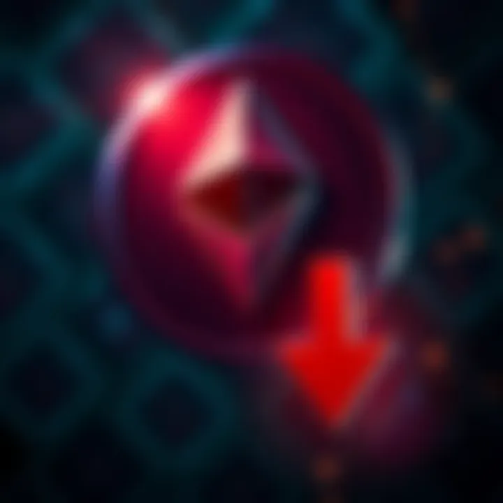 A graphic showing the Ether cryptocurrency symbol next to a downward pointing arrow, symbolizing a drop in value after a hack