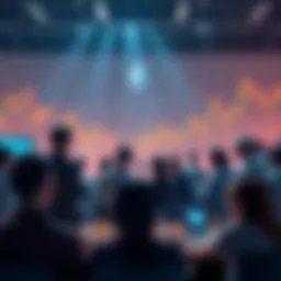 People engaging in discussions about Ethereum news and price debates, with charts and graphs in the background.