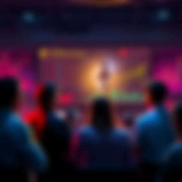 A group of people engaging in a discussion about Ethereum trends and prices, with charts and graphs on display.