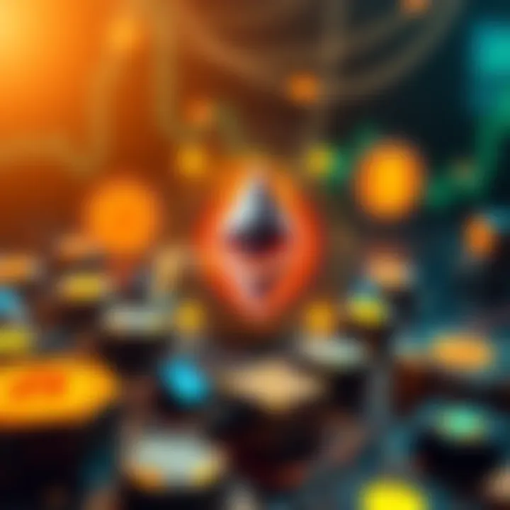 Ethereum Blockchain Concept A visual representation of Ethereum's blockchain technology with digital financial symbols and future vision elements.
