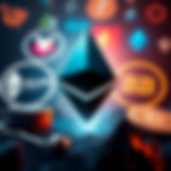 Graphic showing Ethereum logo with a background of other blockchain logos like Solana and BNB struggling behind it