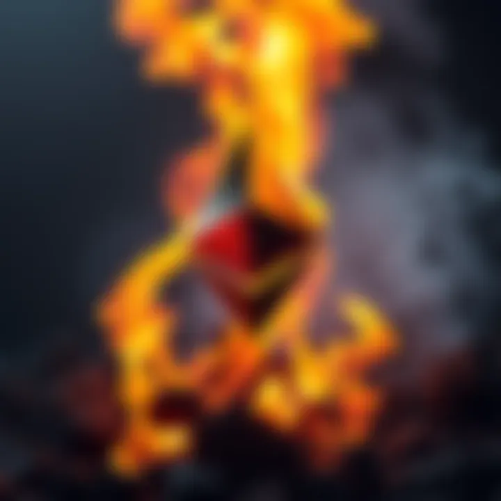 Ethereum burning value concept Illustration of Ethereum symbol and flames, representing the $18 billion burned and 6 million ETH mark.