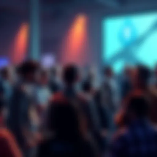 People engaging in a lively discussion about Ethereum topics at an event