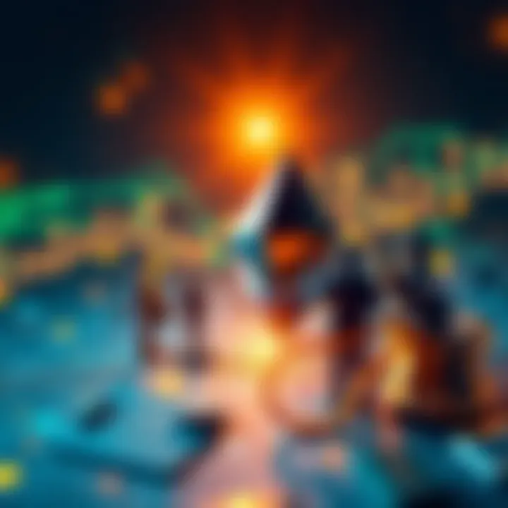 A visual representation of Ethereum's growth with new developers, featuring coding symbols and figures collaborating on blockchain technology.