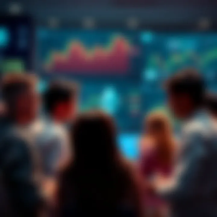 Ethereum Discussion Forum People engaging in a conversation about Ethereum with charts and news articles in the background