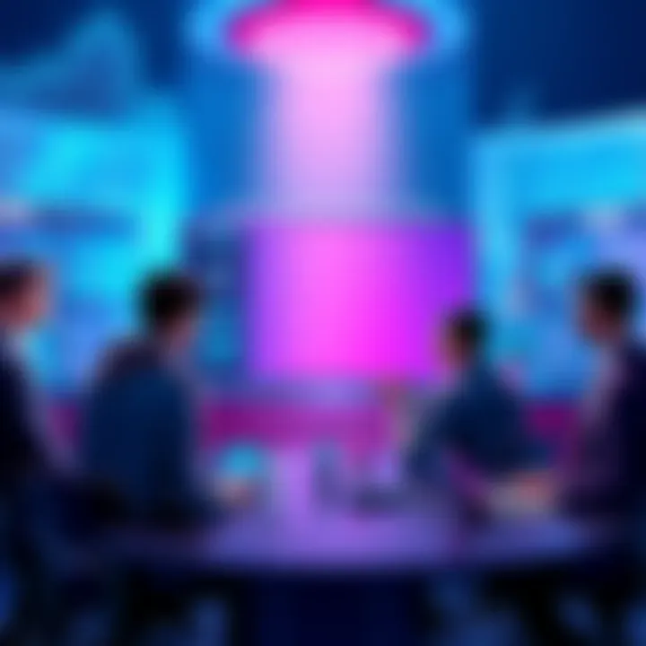 A digital illustration of people engaging in conversation about Ethereum in an online forum setting, with graphics reflecting news and price trends.