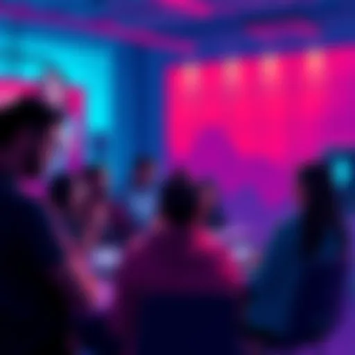 A group of people discussing Ethereum, sharing ideas about DeFi and trading strategies in a vibrant community setting.
