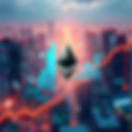 A visual representation of Ethereum's growth potential with charts and a futuristic city background