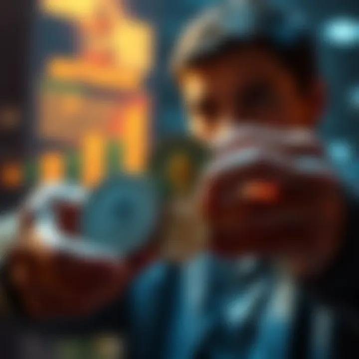 A person holding Ethereum coins while considering investment choices like Bitcoin and new cryptocurrencies.