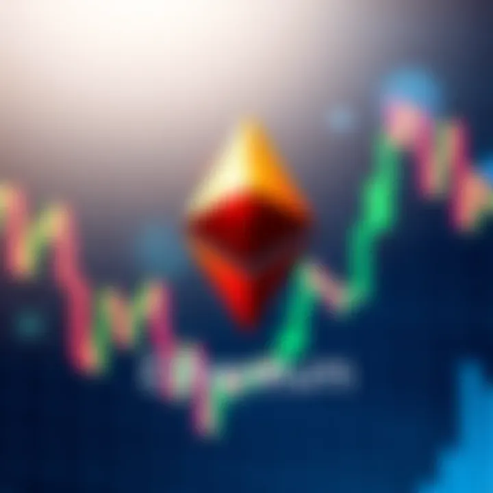 An image showing the Ethereum logo alongside a rising and falling graph indicating market performance trends.