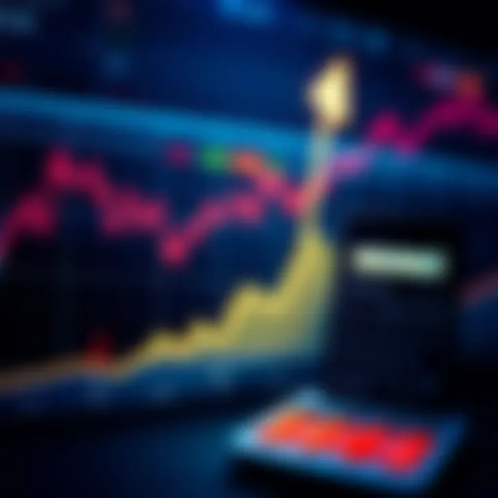 A chart showing price trends of Ethereum with an upward arrow and a calculator to indicate profit calculations.