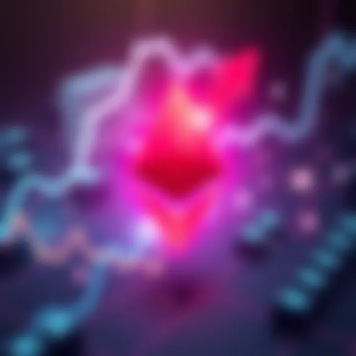 Ethereum logo with an upward arrow showing a surge in value