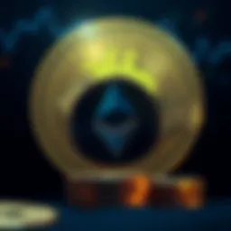 Ethereum's native token symbolizes growth as Bitcoin's logo fades in the background, illustrating the shift in DeFi importance.