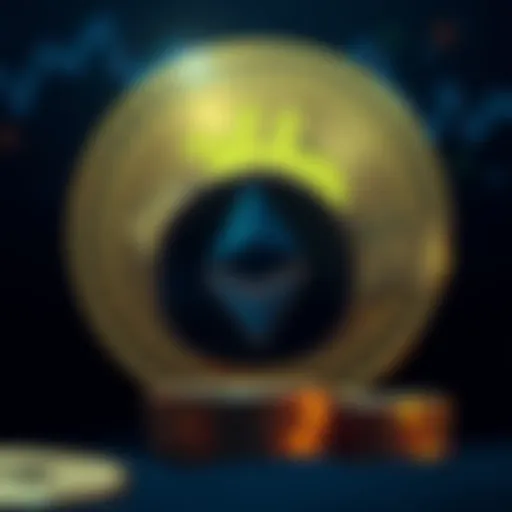 Ethereum's native token symbolizes growth as Bitcoin's logo fades in the background, illustrating the shift in DeFi importance.