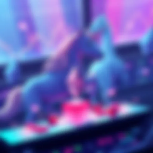 An illustration showing an onchain orderbook for trading Ethereum's first tokens, highlighting Unicorns and Unicorn Meat with vibrant graphics.