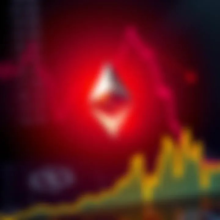 Ethereum logo with a downward trend graph to illustrate market pressure from ETF outflows