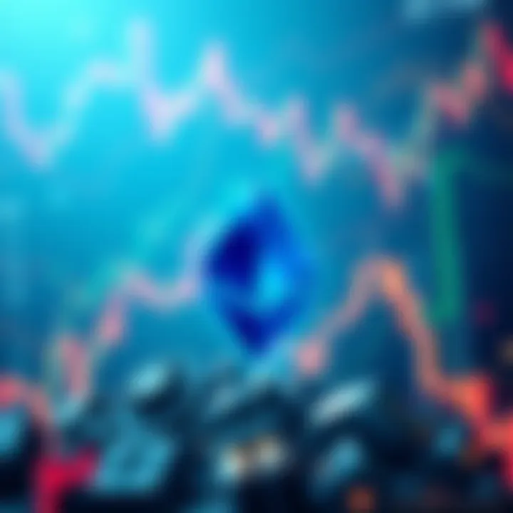 Illustration showing Ethereum logo with financial graphs and institutions like JP Morgan and BlackRock in the background