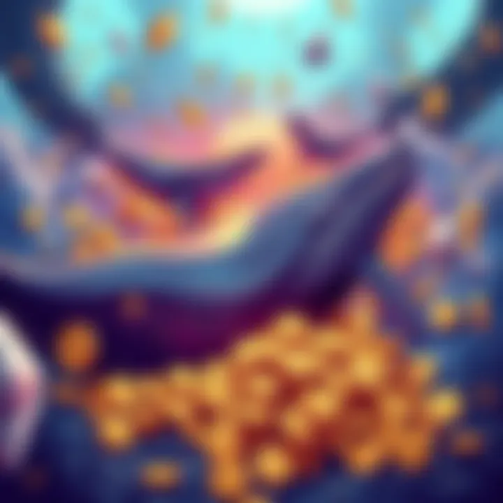 Illustration showing Ethereum whales gathering ETH, representing significant accumulation activity in cryptocurrency markets.