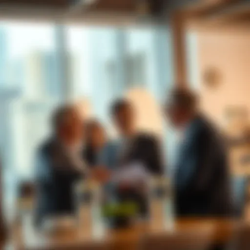 A group of institutional investors discussing crypto investments with EU leaders in a modern office setting.