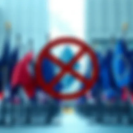 A graphic showing a crossed-out Monero symbol with European flags in the background