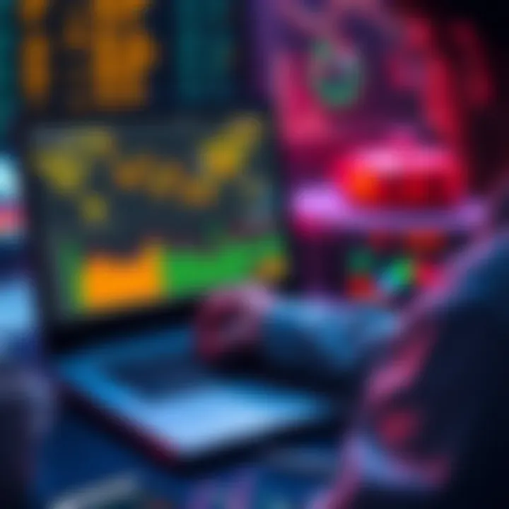 A person analyzing decentralized finance yield protocols on a laptop with charts and graphs on the screen.