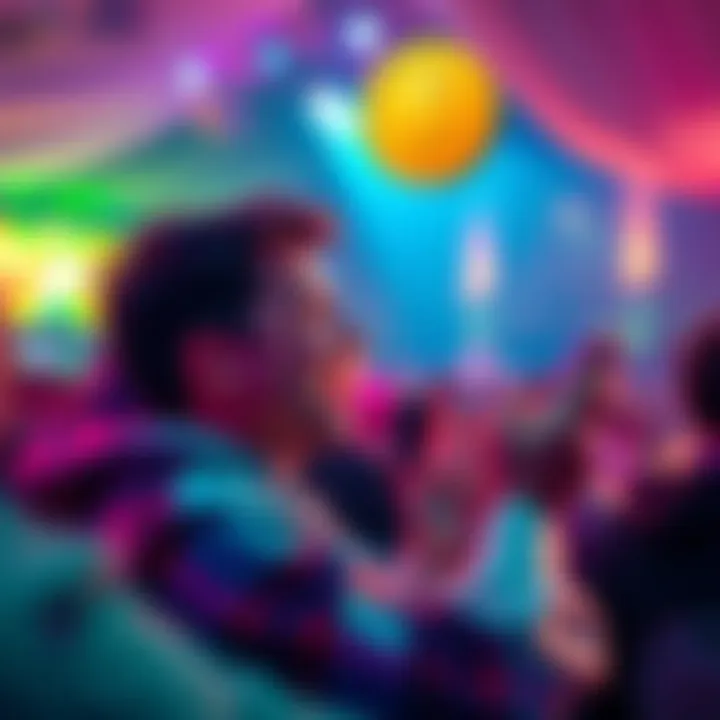 A person excitedly checking their balance on a mobile app, with a dollar sign and a bonus icon above them, symbolizing conversion at an event.