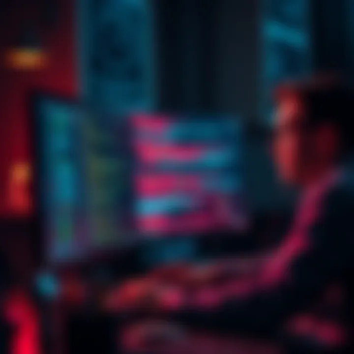 A person working on a computer, focusing on e-voting smart contract testing with code on the screen and a frustrated expression due to timeout errors.