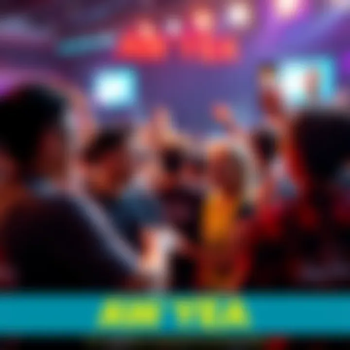 A group of enthusiastic fans chatting about Aw Yea at a lively event