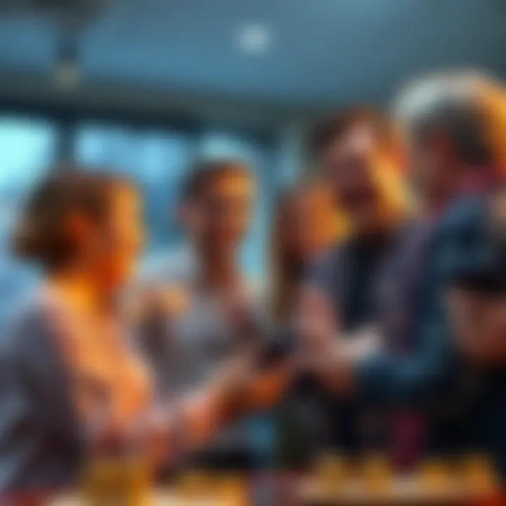 A group of enthusiastic people discussing investments and sharing ideas about half-coins.