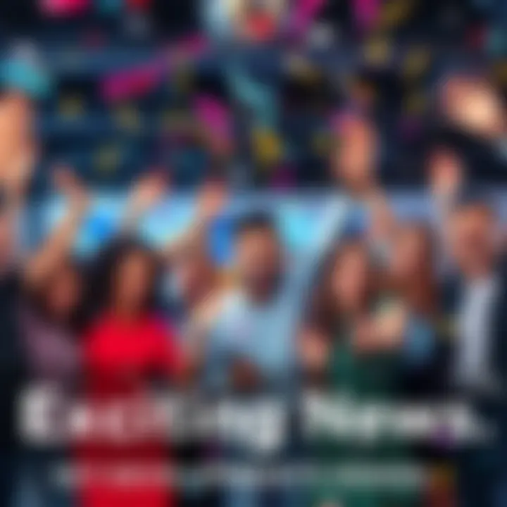 A group of happy people celebrating a big announcement with confetti and smiles